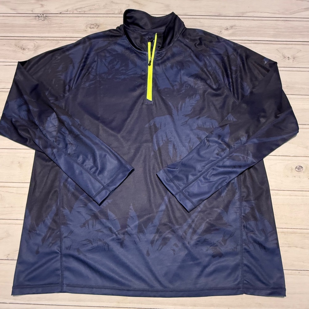 Tommy Bahama Pullover Mens XXL Navy Blue UV Tech UPF 30 Palm Print 1/4 Zip